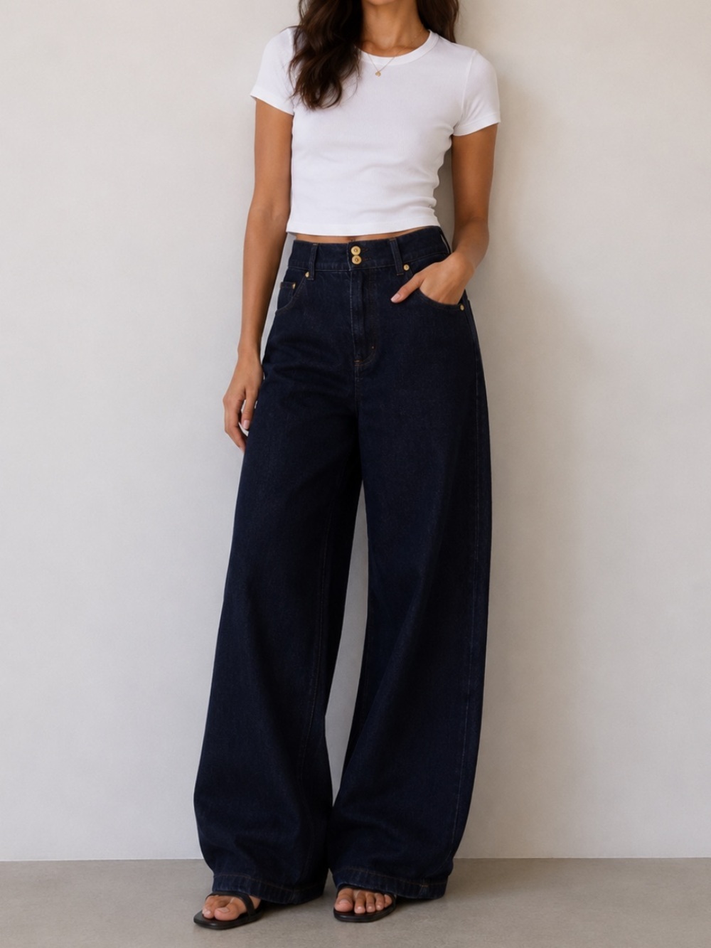 INC International Concepts Dark Blue high waisted Wide-Leg Jeans